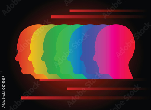 Colorful Human Heads Thinking Psychology Concept. Mental health and business concept vector