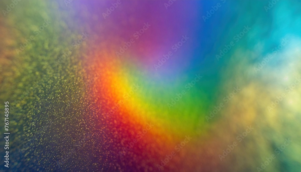 Abstract colorful rainbow background. Blurry noisy bokeh multicolor wallpaper. Digital grainy rainbow colors glitter header design concept.