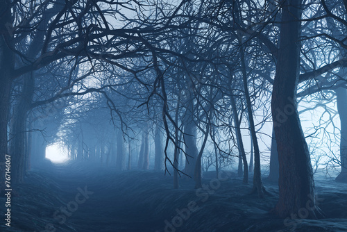 Enchanted Forest Pathway Shrouded in Twilight Mist: A Mystical Journey