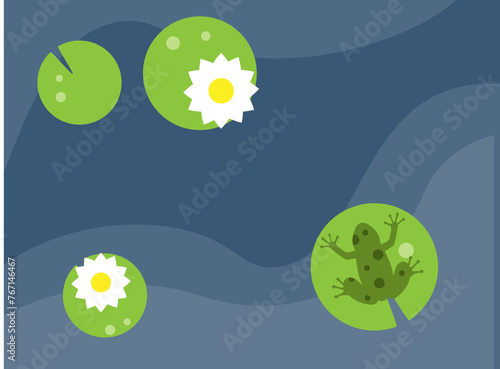Frog in the Pond Top View. Nature and wildlife concept illustration