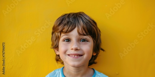 Smiling European Child on Yellow Background