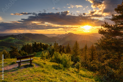 Fototapeta Naklejka Na Ścianę i Meble -  Beautiful colorful sunset in Pieniny mountains, Wysoki Wierch, Poland