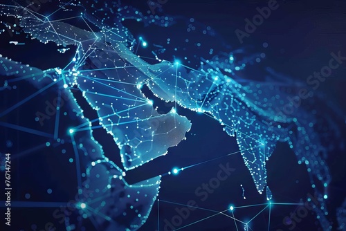 Abstract network map of Middle East, global connectivity and data exchange concept