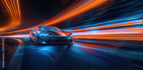 Speeding car with blue and orange light trails © Mik Saar