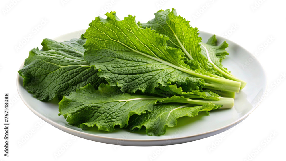 Mustard greens on a plate isolated on Transparent background. Mustard greens on a plate isolated on Transparent background.