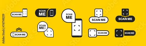 Scan me icon set with qr code. Vector EPS 10.