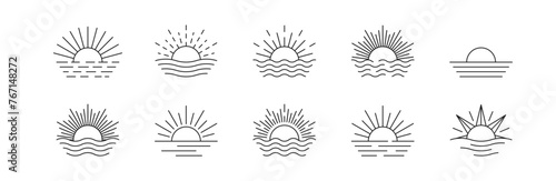 Boho sunset, sunrise logo set. Vector EPS 10