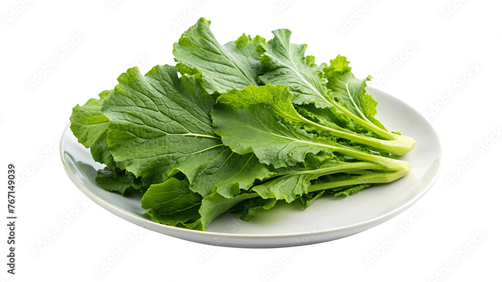 Mustard greens on a plate isolated on Transparent background. Mustard greens on a plate isolated on Transparent background.