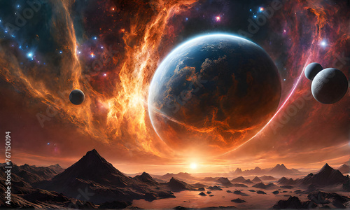 mystery planets in the galaxy space background. it's like a hidden mystery world in the universe photo