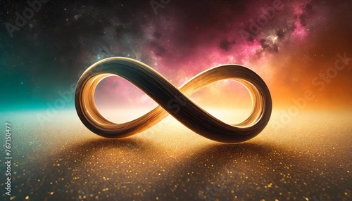 glowing multicolored infinity symbol galaxy black cosmos singularity sign isolated on background