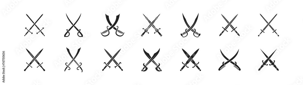Naklejka premium Crossed swords set. Vector EPS 10
