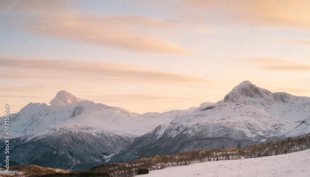 beautiful mountains in snow landscape background