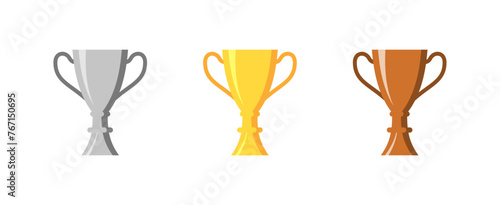 Trophy cup icon set. Gold, silver and bronze. Vector EPS 10