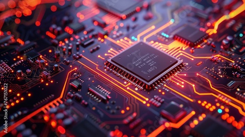 Close-up illustration of an electronic circuit board