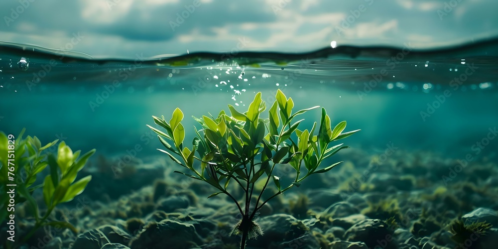 Underwater plants capture carbon emissions contributing to oceanic ecosystem health and carbon sequestration. Concept Oceanic Carbon Sequestration, Underwater Plant Life, Ecosystem Health - obrazy, fototapety, plakaty 