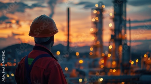 Young engineer with dark complexion standing on oil drilling rig in oil refinery, petroleum, petrochemicals in oil refinery © suteeda