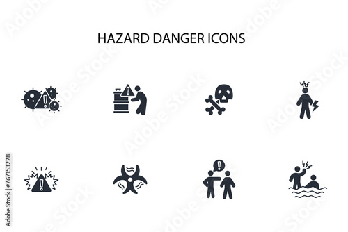 Hazard danger icon set.vector.Editable stroke.linear style sign for use web design,logo.Symbol illustration.