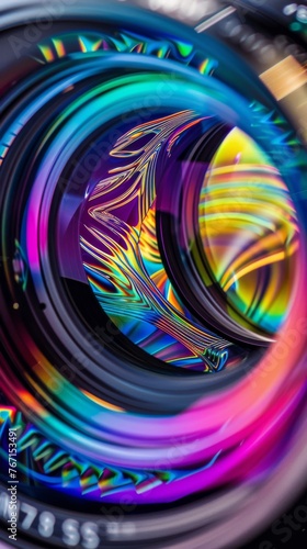 The craftsmanship behind a DSLR zoom lens seen in the detailed movement of its lens elements and the colorful art they produce