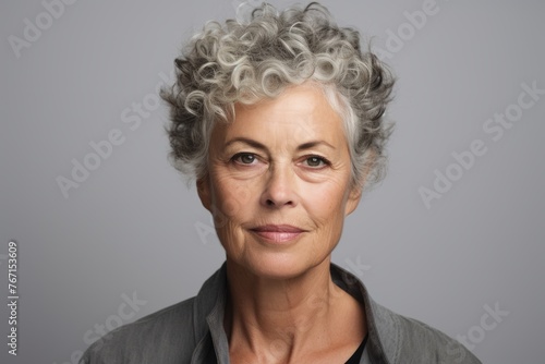 Portrait of a senior woman with grey hair, over grey background © Loli