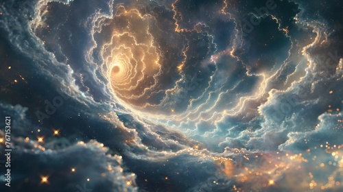 Serene Cosmic Vortex with Swirling Clouds and Glittering Stars