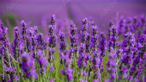 Closeup of lavender flowers field, blooming with fragrant violet
