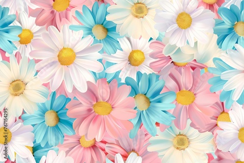 Pastel Colored Daisies Pattern - Floral Spring Summer Flower Background Illustration