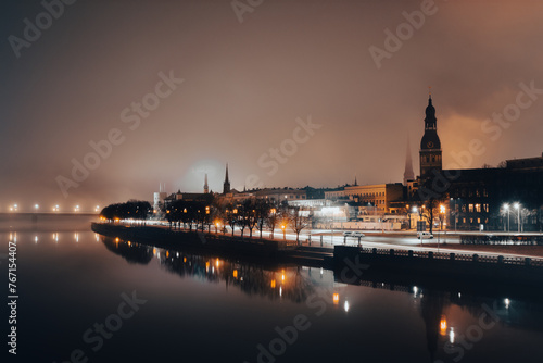 Old city Riga covered in mist photo