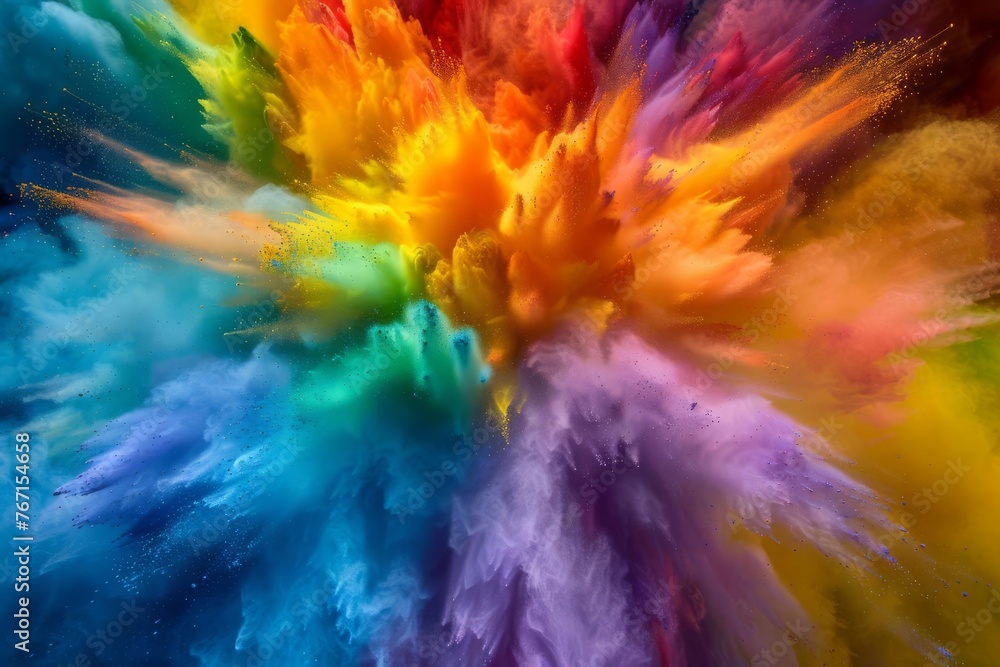 Rainbow colored powder explosion, abstract Holi festival celebration background, high-speed photography