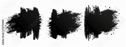 Set of three black brush strokes isolated on white background, a vector illustration in the style of simple shapes with a brush texture and rough edges with sharp angles and dark colors in flat design photo