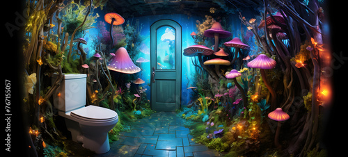 a whimsical bathroom nook that transports you to a fairy tale wonderland, ai generative
