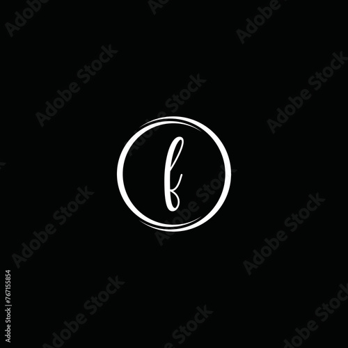 simple white letter f logo with ring and black background