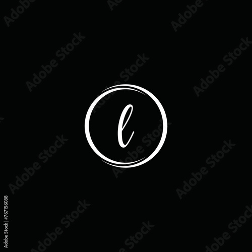 simple white letter L logo with ring and black background