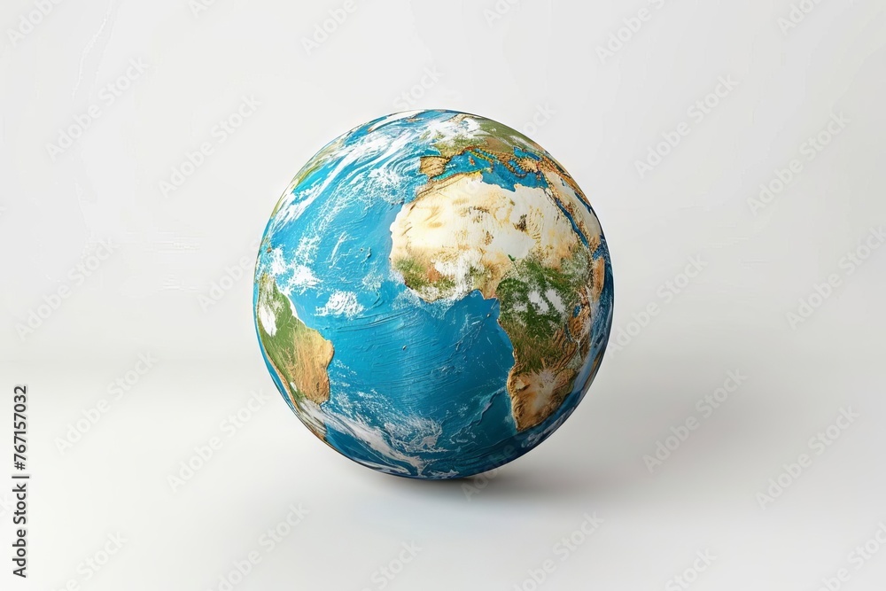 Realistic 3D planet Earth globe on white background, world map continents illustration Realistic 3D planet Earth globe on white background, world map continents illustration