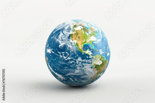 Realistic 3D planet Earth globe on white background, world map continents illustration