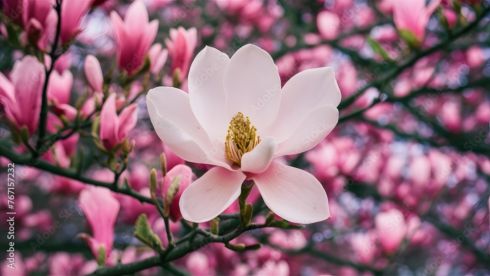Decorative art for wallpaper, depicting isolated closeup of magnolia tree