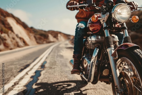 Retro Vintage Motorcycle on the Road - Classic Bike Adventure Trip Freedom Lifestyle Photography photo
