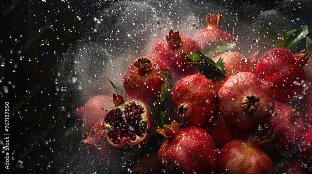 Fresh Pomegranates with Water Drops Fresh Pomegranates with Water Drops