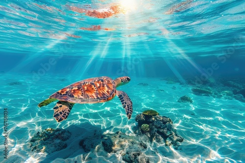 Sea turtle swimming in clear ocean water © BetterPhoto
