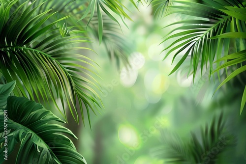 Tropical palm leaves on green background, lush foliage nature concept illustration