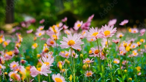 Display Blurred nature background of flowers in garden park outdoors