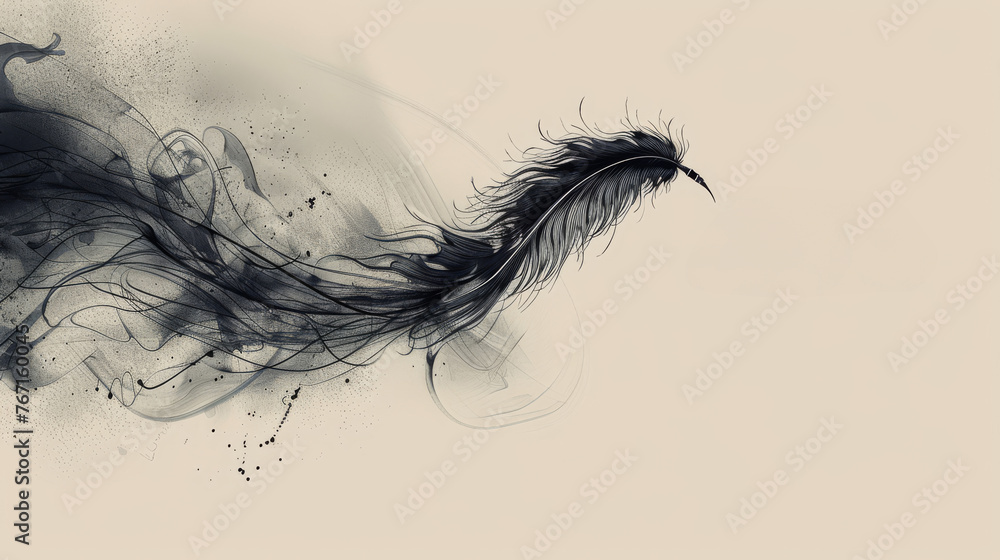 Fototapeta premium A black feathery line with a white background