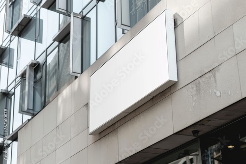 Blank store signboard on modern building facade