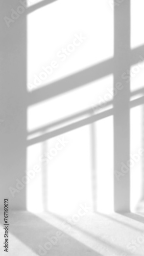 Natural Light and shadow from window overlay effect on white background. Silhouette light abstract can use for wallpaper minimal, mock up design. Black and white blurred image backdrop.