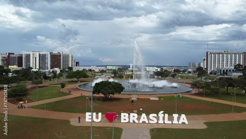 Brasilia, Brazil - March 10, 2023: Aerial view of Eixo Monumental  - Brasilia, Distrito Federal, Brazil