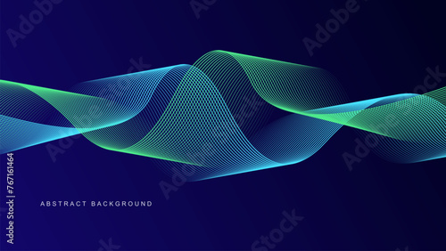 Abstract glowing wave lines on dark blue background. Dynamic wave pattern. Modern flowing wavy lines. Futuristic technology concept. Suit for banner, poster, cover, brochure, flyer, website