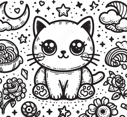 cartoon, vector, animal, cat, illustration, coloring, drawing, funny, line, fun, coloring book, children, sketch, pet, cute, lion, art, kitten, love, character, baby, outline, smile, design, comic,bla