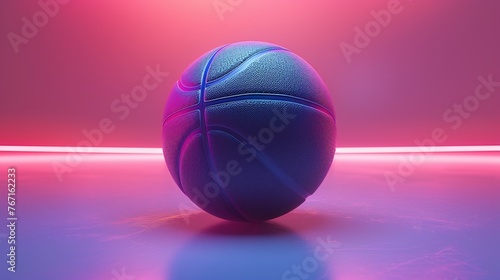 Basketball ball isolated on dark background. Blue neon banner. Horizontal sport theme poster, greeting cards, headers, website and app © Nataliia