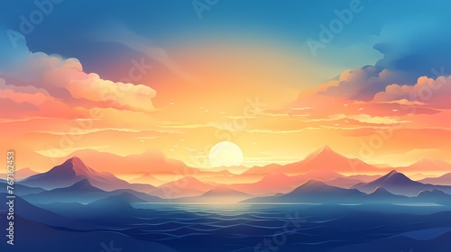 Witness a sunrise gradient background animated with vitality, where vibrant yellows blend into deep blues, providing an electrifying setting for graphic resources.