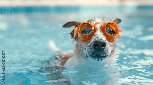 Playful Jack Russell Terrier Taking a Refreshing Swim in the Pool on a Summer Day
