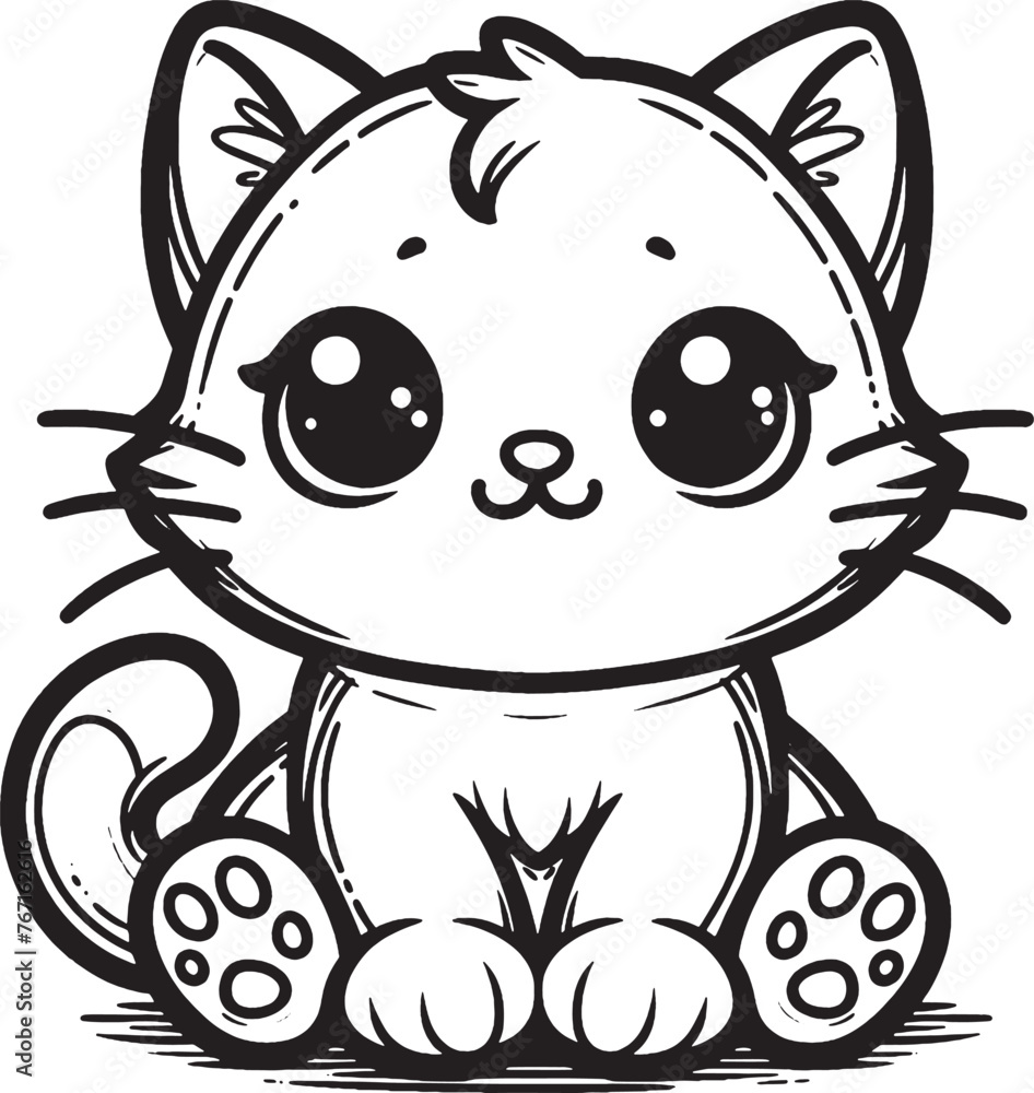 Fototapeta premium cartoon, vector, animal, cat, illustration, coloring, drawing, funny, line, fun, coloring book, children, sketch, pet, cute, lion, art, kitten, love, character, baby, outline, smile, design, comic,bla